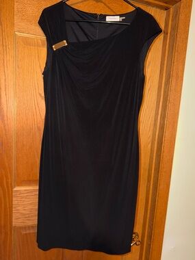 Woman Little Black Dress Sleeveless Asymmetrical Neck Size 14 Calvin Klein
